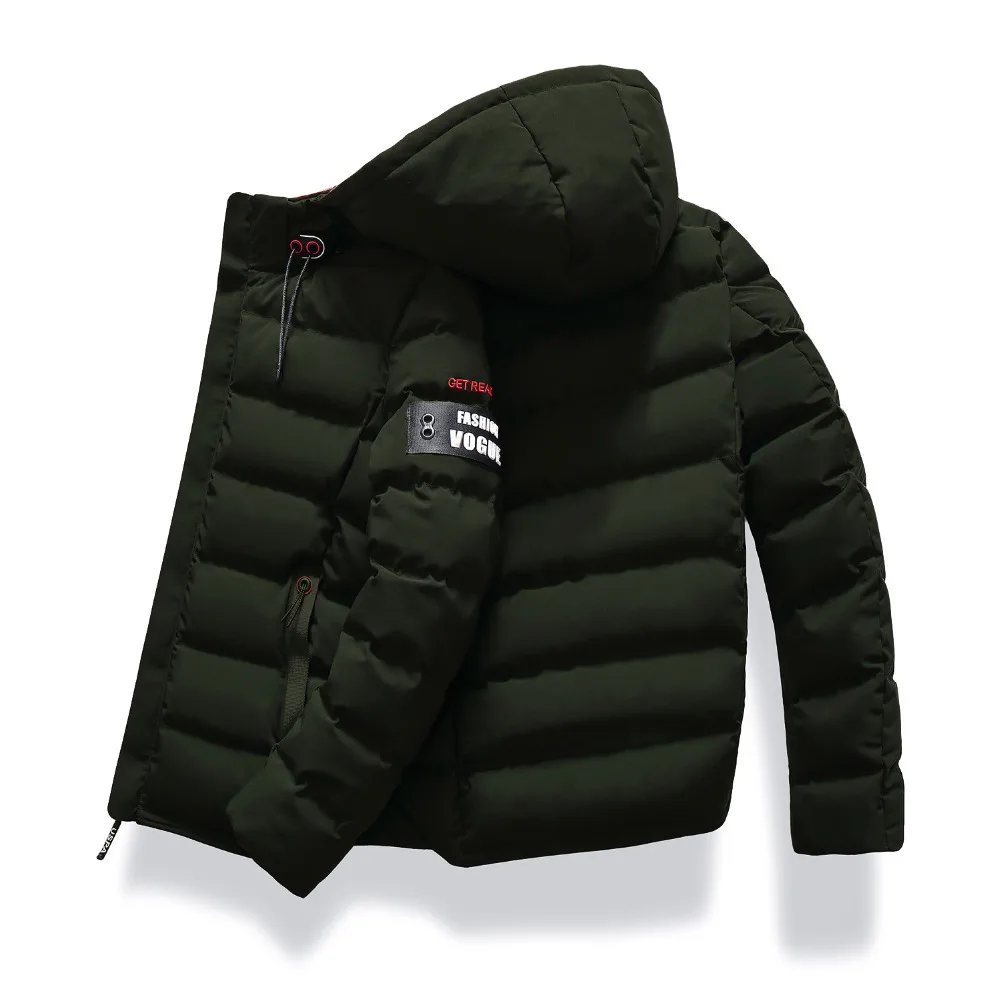 Зимнее Мужское пальто с капюшоном, теплое мужское зимнее хлопковое пальто, повседневное тонкое студенческое Мужское пальто, уличная ветрозащитная куртка - Цвет: Армейский зеленый