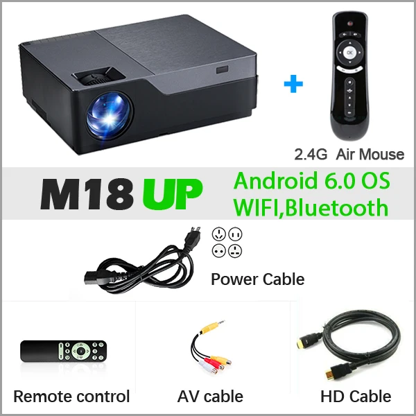 Aon Full HD проектор M18UP, 1920x1080 P, Android 6,0 wifi видео проектор, светодиодный проектор для 4K домашнего кинотеатра(опционально M18 AC3 - Цвет: M18UP-FS