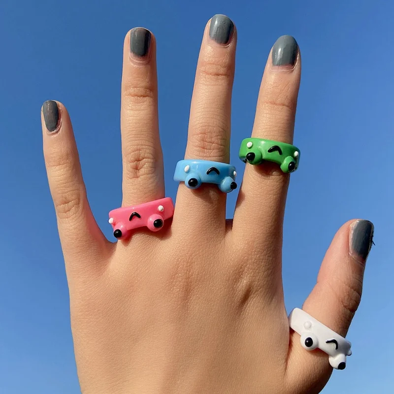Cute Colorful Frog Rings for Women Teen Girls Fashion Polymer Clay Resin Ring Lovely Chunky Animal Friendship Jewelry Gift | Украшения и