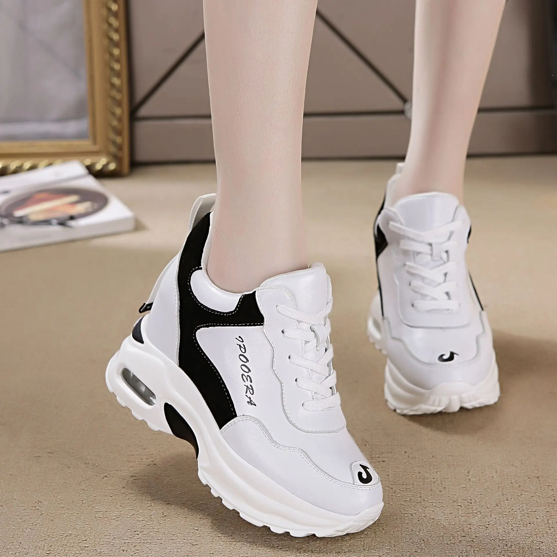 

2019 Athletic Shoes New Style Genuine Leather Korean-style Versatile Extra High Autumn Summer Within Casual Lace up Front Mesh S