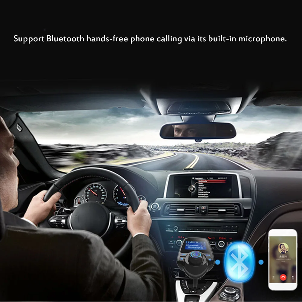 T10 Bluetooth Автомобильный MP3-плеер комплект fm-передатчик стерео аудио плеер Музыкальный плеер TF слот для карт AUX-IN USB с функцией зарядки автомобиля