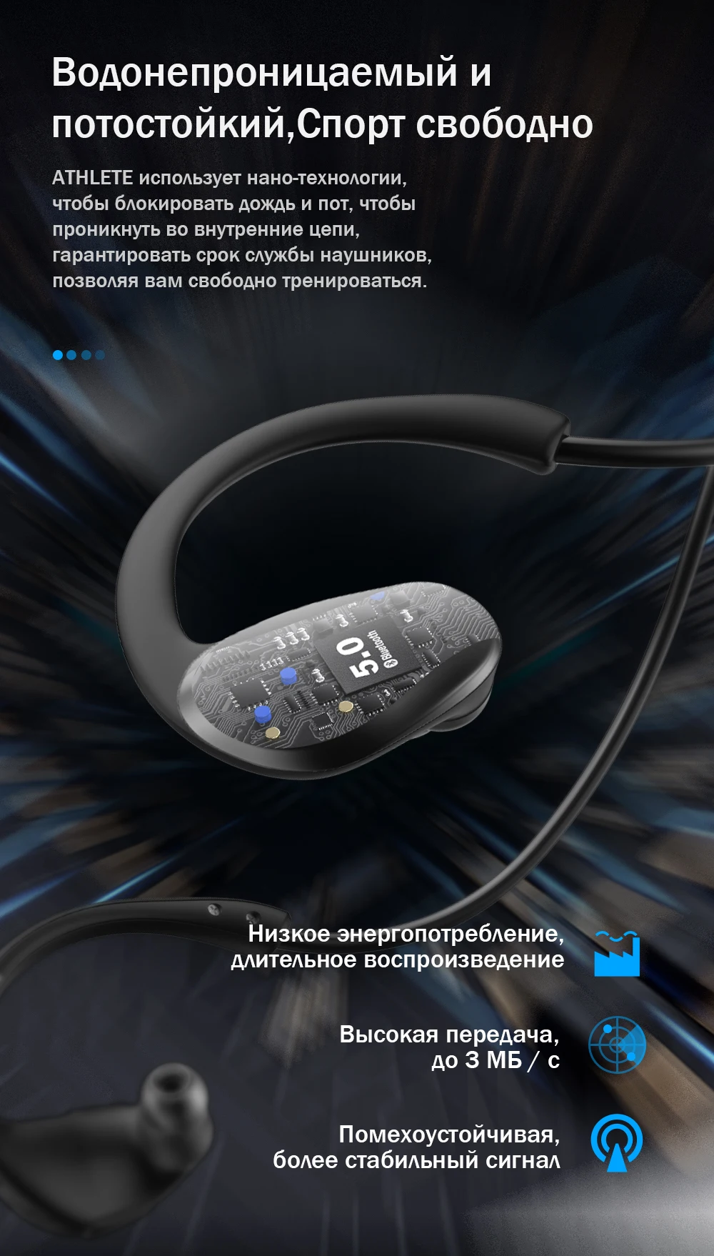Спортивные Беспроводные наушники Dacom Athlete IPX7, водонепроницаемые ...