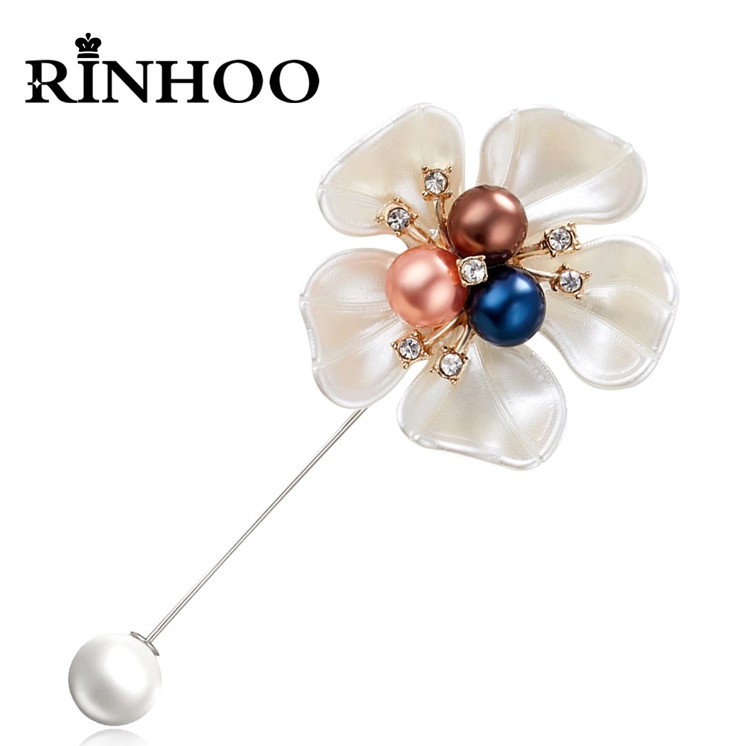 Gold Flower Pearl Rhinestone Brooch Pin For Women - Elegant Floral Lapel Jewelry Gift