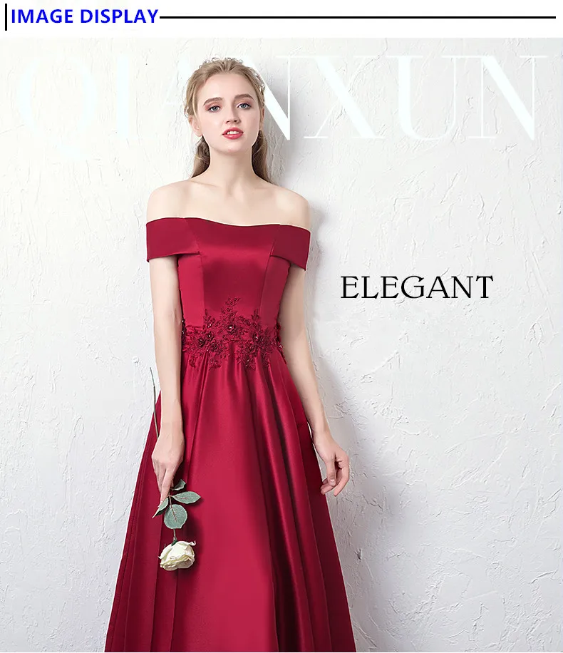 Robe De Soiree/ г. ТРАПЕЦИЕВИДНОЕ длинное бордовый вечернее платье с открытыми плечами атласное платье для девочек, vestido de festa, свадебные вечерние платья для выпускного вечера