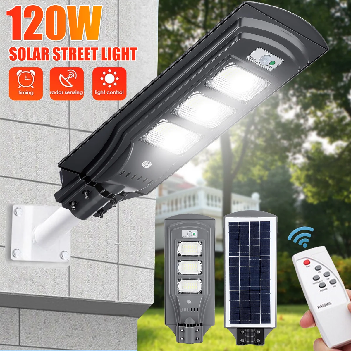 

Super Bright Outdoor 144 LED 120W Solar Light Control PIR Motion Sensor Wall Street Light Garden Courtyard Deck Lamp Palza Light