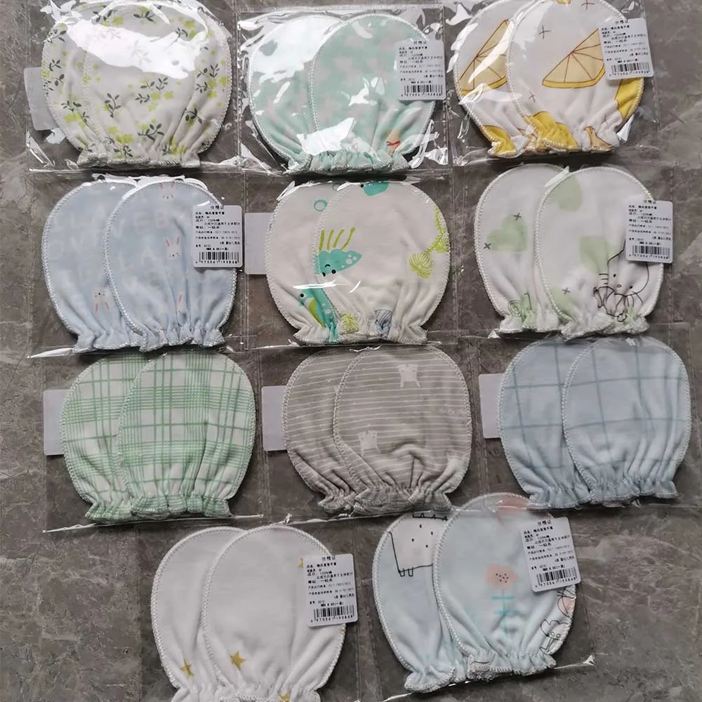 10 pairs/lot Cotton Baby Mittens Cartoon Soft Face Protection Newborn Baby Anti Scratching Gloves Random Delivery