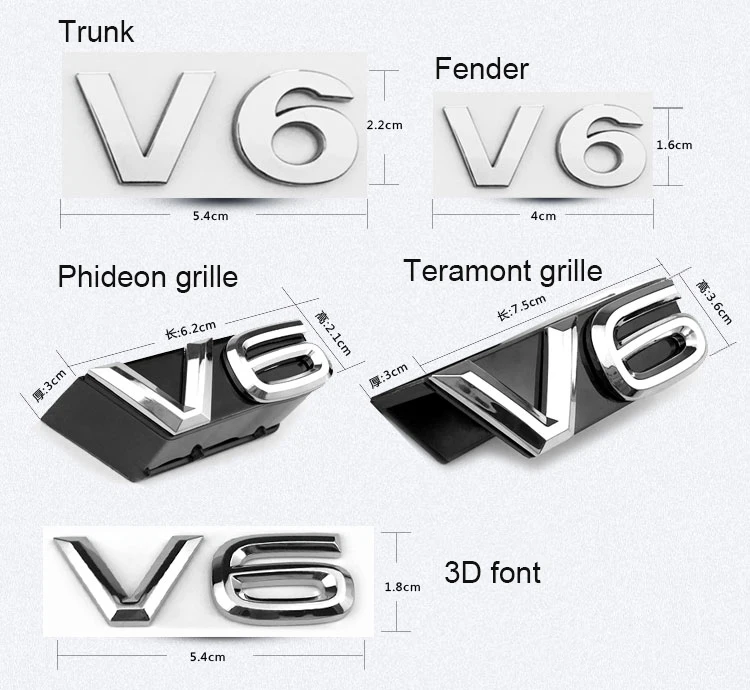 V6 буквы Багажник крыло решетка эмблема для PHIDEON TERAMONT ARTEON MAGOTAN PASSAT PHAETON TOUAREG TIGUANL стайлинга автомобилей стикер
