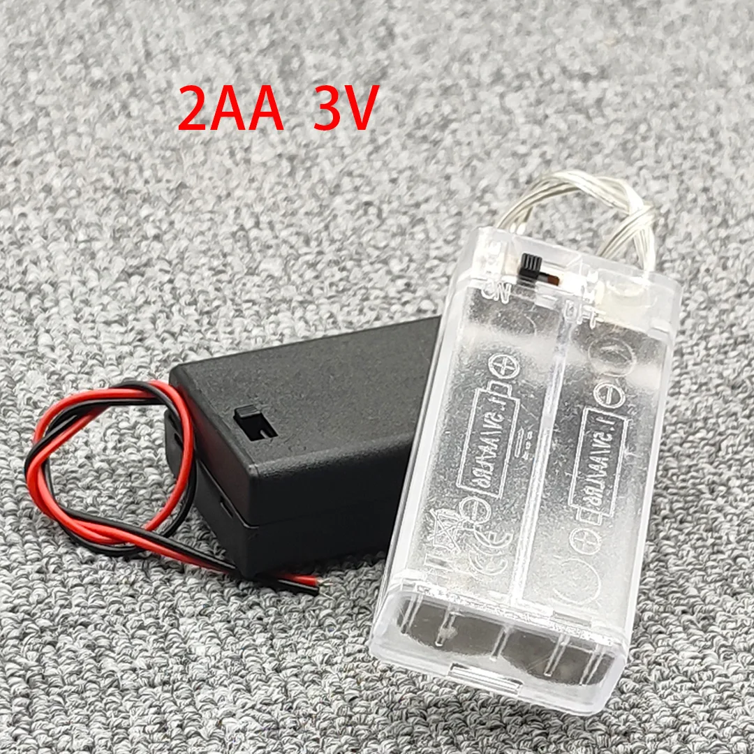 Black and Transparent AA Battery Holder Case with Switch, 2-Slot 3V Storage Box