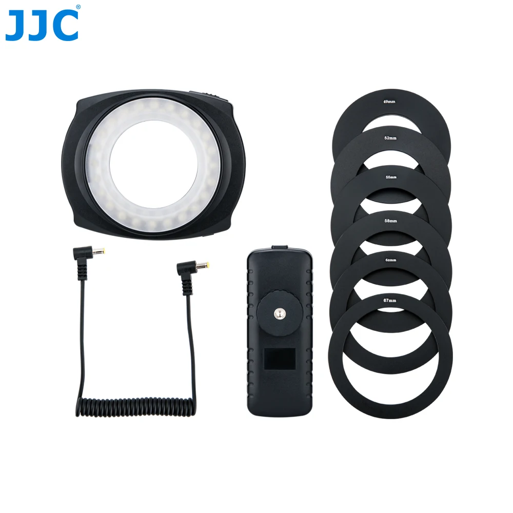 JJC LED 플래시 매크로 링 라이트 스피드 라이트 DSLR 매크로 렌즈 용, 어댑터 링 포함, 49mm 52mm 55mm 58mm 62mm 67mm 스텝 링