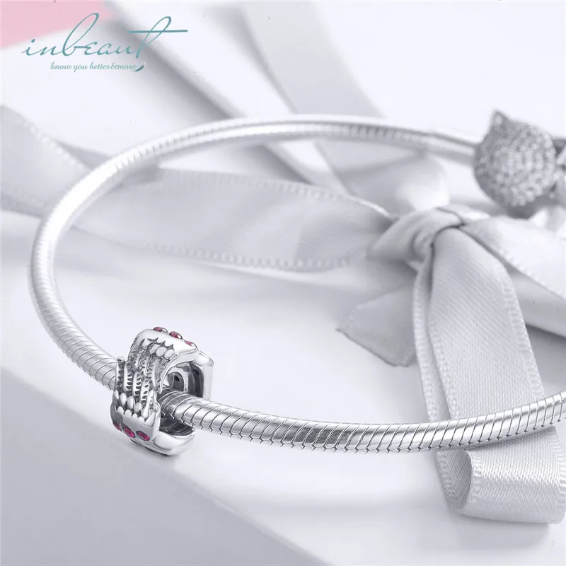 

S925 Sterling Silver fit Pandora Bracelet Devil Hands Beads 925 Red Zircon Monster Palm Charms for DIY Chains Jewelry Making
