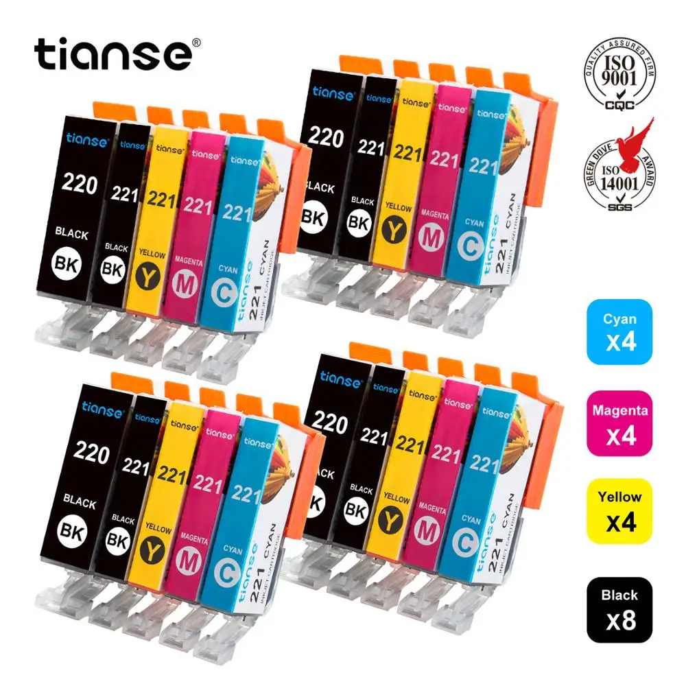 TIANSE 20PK для Canon PGI-220 PGI220 CLI-221 CLI221 сменный картридж принтера PIXMA IP3600 IP4600 IP4700 MX860 MX870 MP560