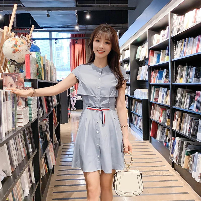 

2019 New Style Waist Hugging Slimming Short Sleeve Shirt Dress Elegant Ladies' Slim Dress Fashion