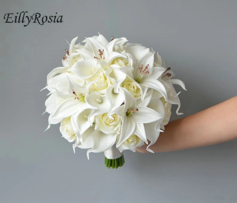 Cream White Wedding Bouquet For Bride Lily Roses Simple Design Bridesmaid Bouquet  Fleur Artificielle Matrimonio Blumen - Wedding Bouquet - AliExpress