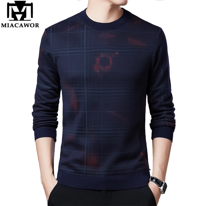 

MIACAWOR Brand Sweater Men Print Winter Pullover Men Fleece Warm Knitted Jersey Hombre Slim Fit Pull Homme Y232