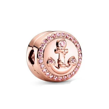 

925 Sterling Silver 2020 New Arrival Sparkling Pink Anchor Clip Charm Beads Fit Original Pandora Charm Bracelet Jewelry Gift