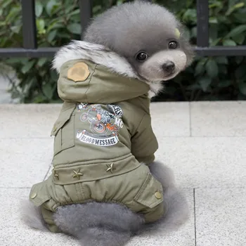 

Four-Legged Cotton Dogs Costume Puppy Clothes Jackets Winter Outdoor Warm Thicken Dog Pet Clothing Hoodies Military Green Khaki