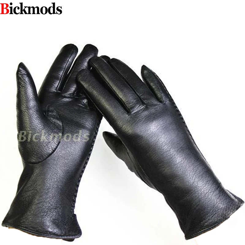 Side pattern Guantes Eldiven, женские кожаные перчатки, перчатка из оленьей кожи, боковое тиснение, стильная бархатная подкладка, теплая, осенняя и зимняя - Цвет: Side pattern