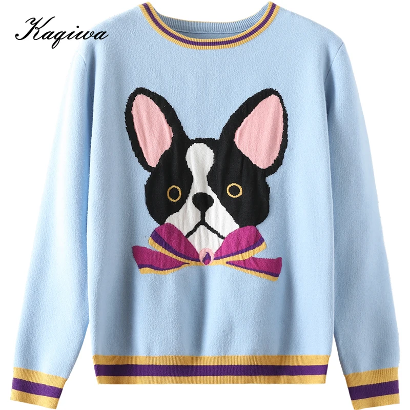 2020 Luxury Brand Designer Knitted Pullovers Casual korean sweater for Women Contrast Bow Cartoon Dog Sweater B-032 | Женская одежда
