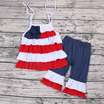 

4th July series baby girl festival clothes ruffled top small dot capri