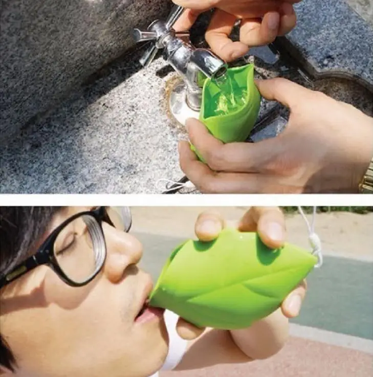 560pcs/lot Creative Drinkware Portable Silicone Leaf Folding Water Bottle Travel Gargling Cup 100mL SN2028