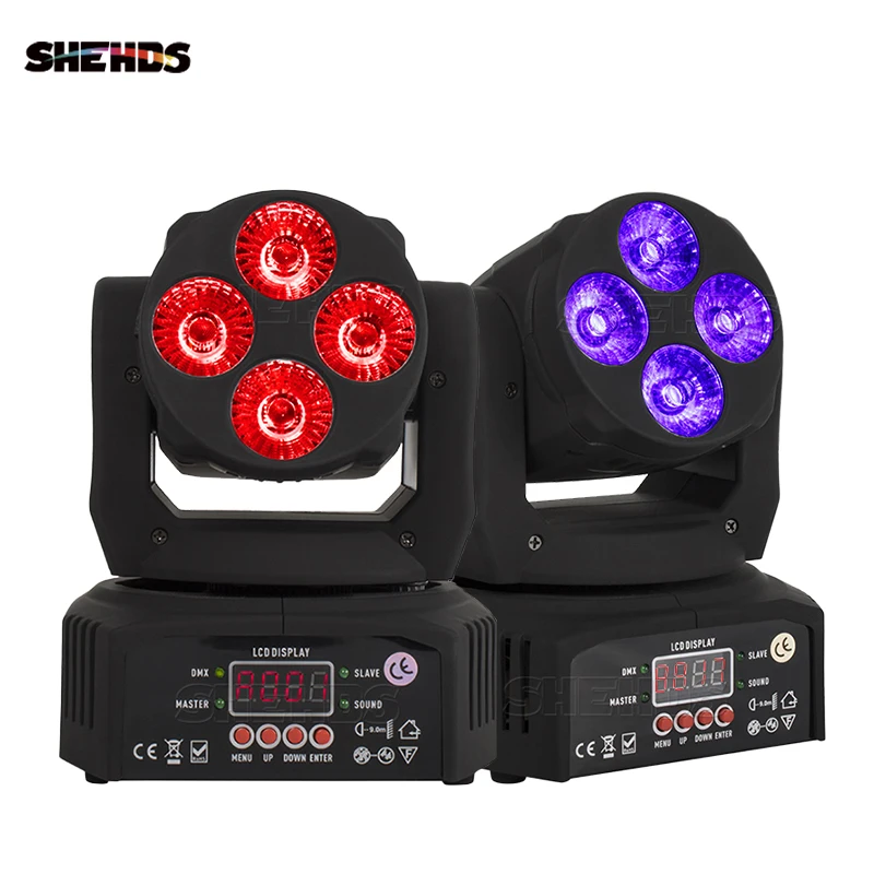 2Pcs LED RGBWA+UV 4x18W 6in1 Wash Moving Head Lighting DMX Controller for DJ Disco Party