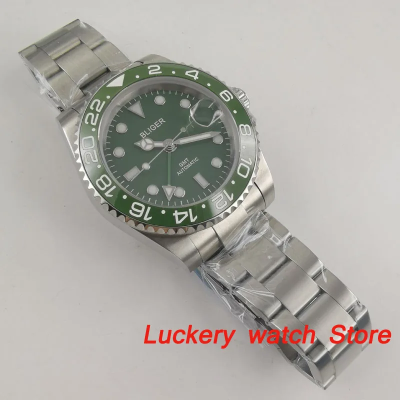 Bliger 40 мм зеленый циферблат светящийся saphire стекло; зеленый керамический ободок GMT автоматический механизм Мужские watch-BA22