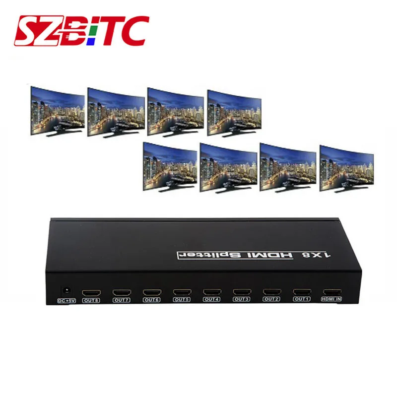 SZBITC 4K2k 8 портовый разветвитель HD видео 1x8 усилитель звука ретранслятор 3D 1080p 1 вход