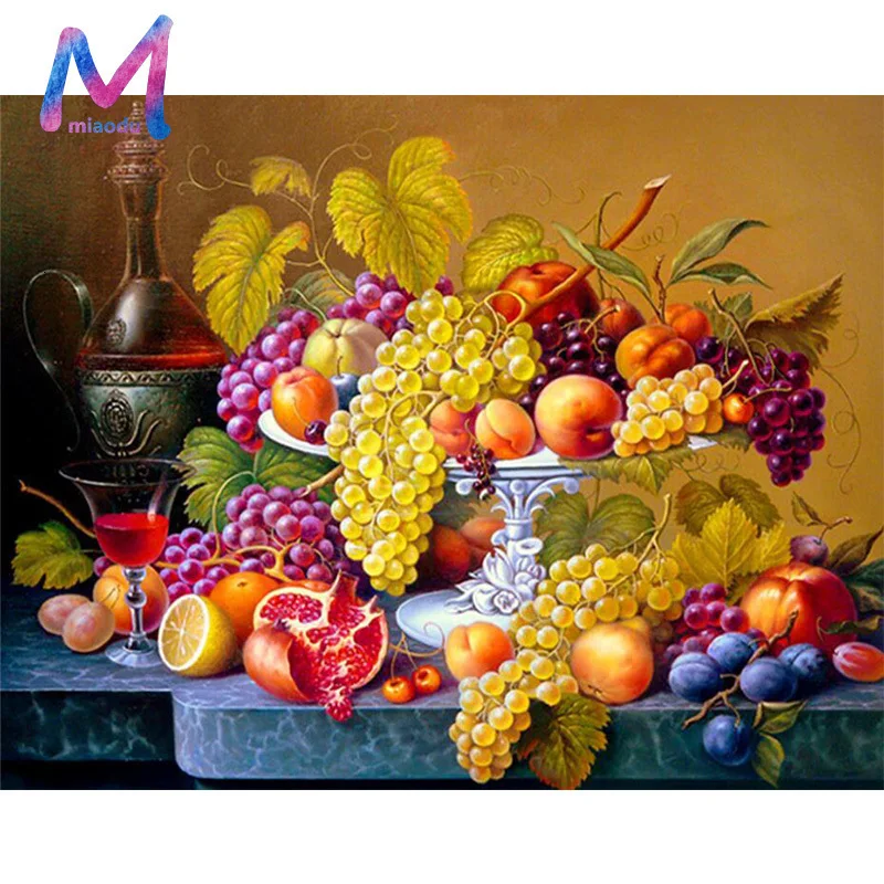 MIAODU 5D DIYFruit Алмазная вышивка, кухонный декор для стен, куб, квадратная алмазная живопись, Хрустальная мозаика, стразы