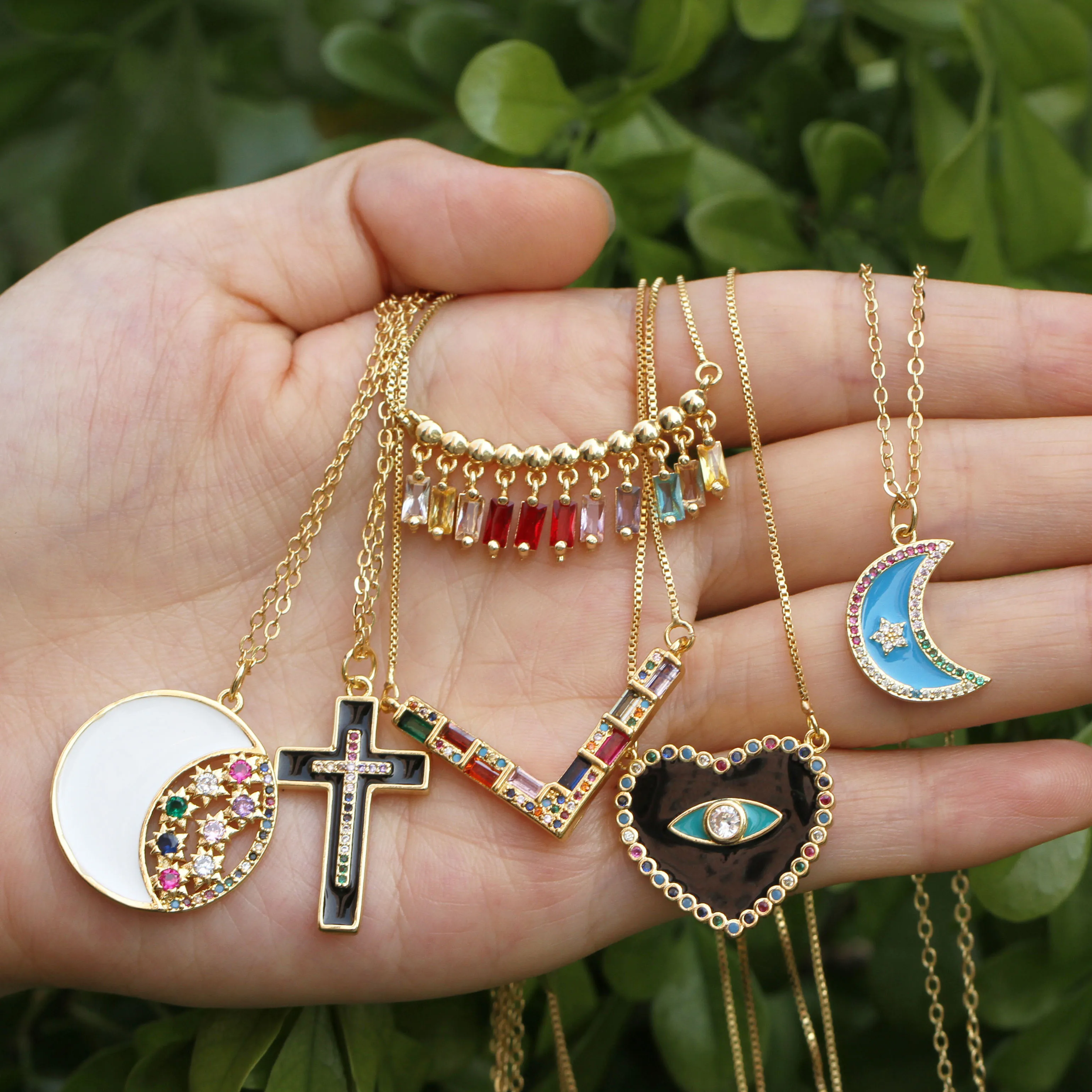 New Trendy Bohemia Style Tassels Necklace Jewelry Rainbow Fashion Metal Enameled Pendant Women Copper Necklace Gold Color Chain