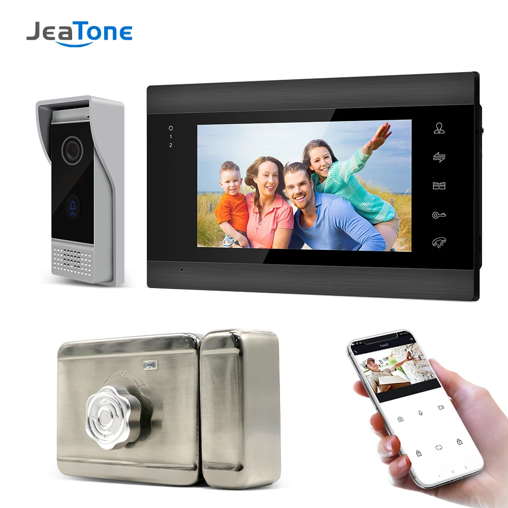 Jeatone 7-дюймовая беспроводная видеодомофон с электронным замком поддержка