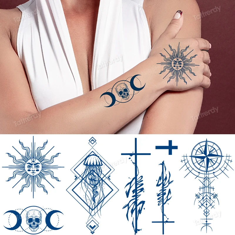Waterproof Temporary Tattoo Sticker, Small Cross Sun And Moon Finger Ear  Tattoo Flash Tattoo Fake Tattoos For Women Men From Shen8416, $10.45 |  DHgate.Com