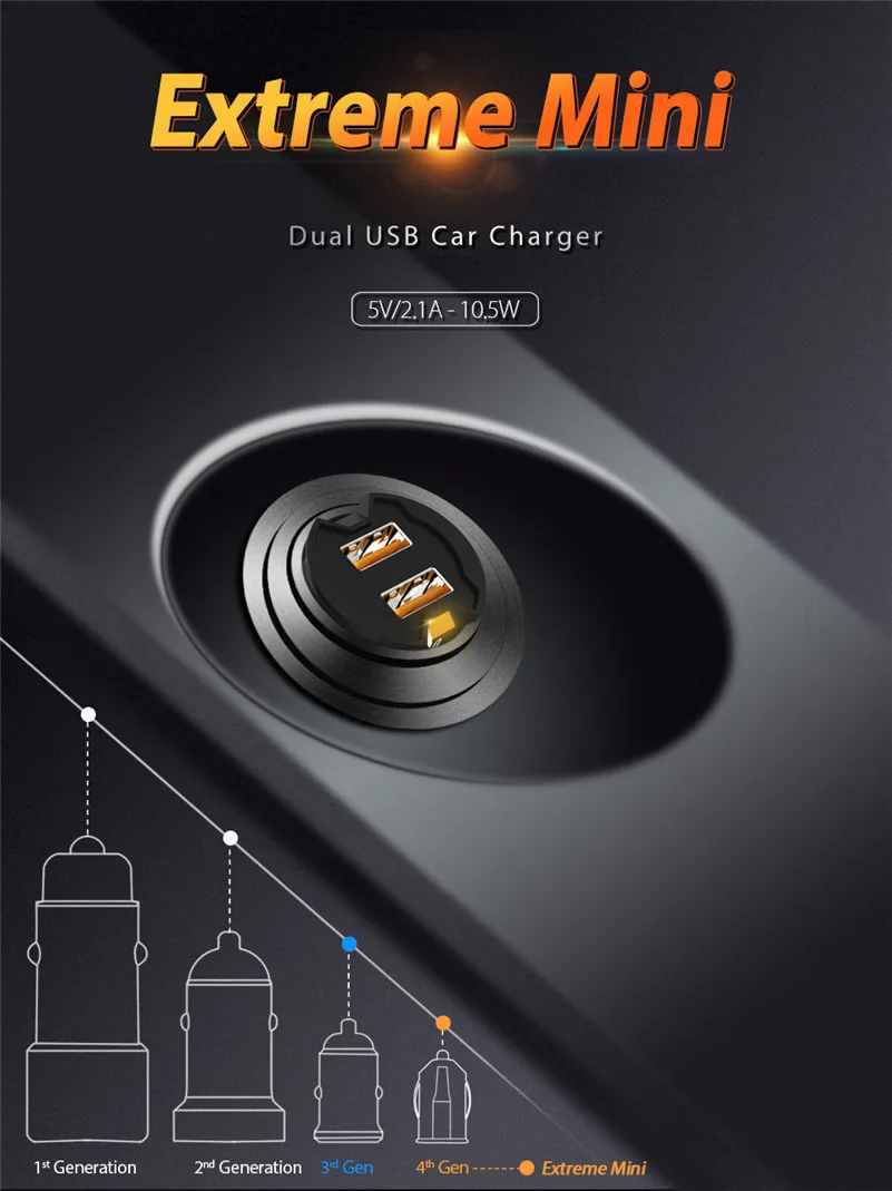 Маленькое автомобильное зарядное устройство mi ni для xiaomi mi 9 8 9t cc9 mi x 3 2s max 3 redmi note 8 7 6 5 pro pocophone realme xt скрытое автомобильное зарядное устройство