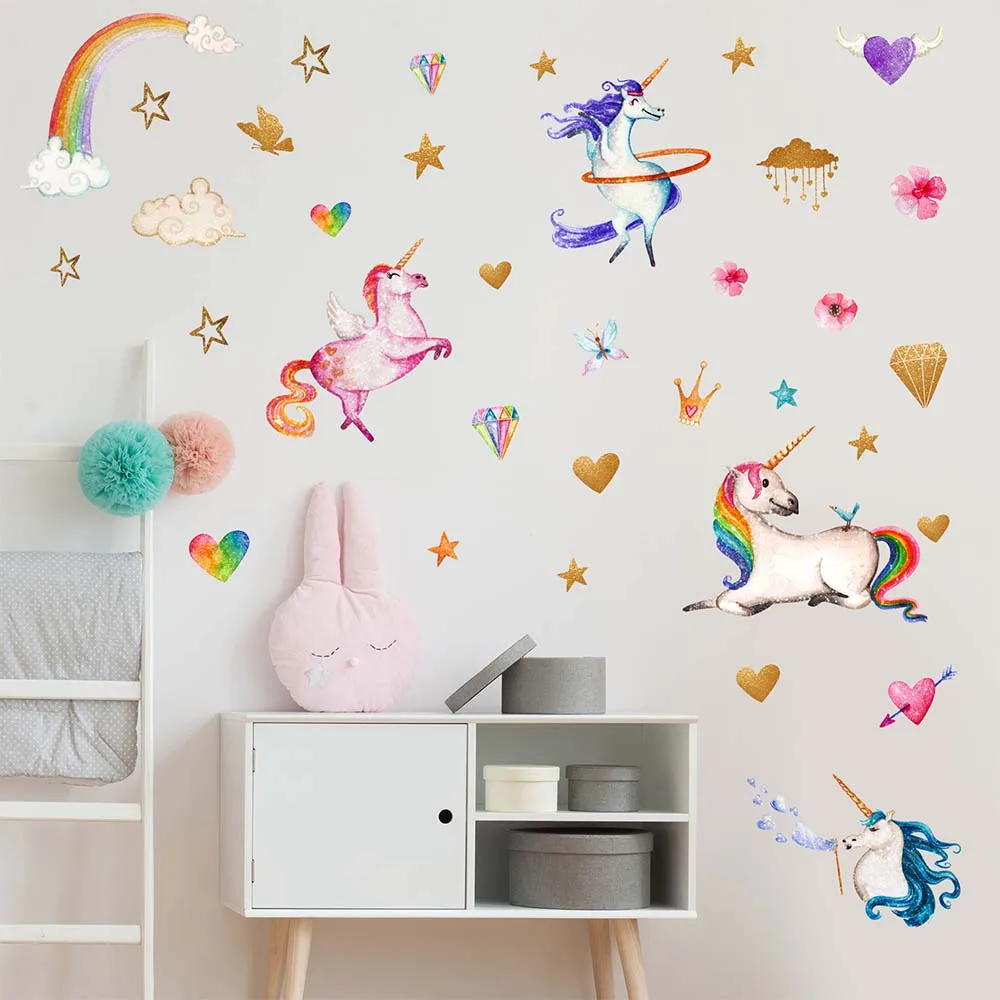 Wall Stickers Removable PVC Wallpaper for Kids Baby Room Decor Unicorn Sticker Wallpaper Home Decoration Christmas Gift HM0151