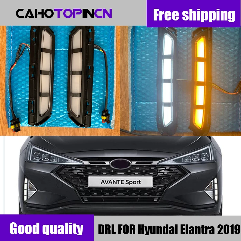 

1Pair Car LED fog lamp for Hyundai Elantra 2019 2020 DRL Daytime Running Lights with Yellow Turn signal light drl