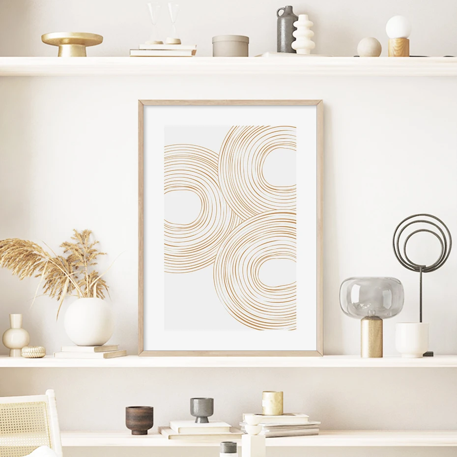 Abstract Beige White Geometric Line Artwork Canvas Paintings Minimalist Poster Print Wall Art Picture for Living Room Home Decor