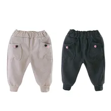 Спортивные детские штаны для маленьких девочек, осенне-зимние Плотные хлопковые штаны с принтом, повседневные штаны, одежда для малышей, штаны