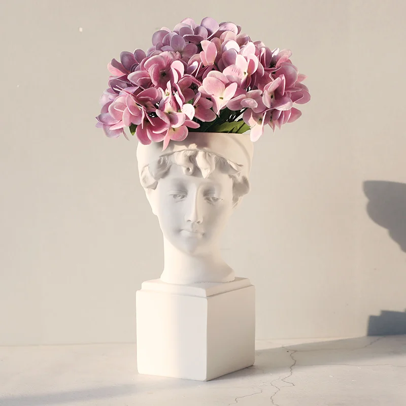 Ancient Greek White Resin Flowerpot Portrait Decoration Gypsum David Vase Dry Flower Simulation Sculpture Soft Garden Ornament