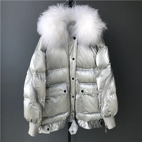 White Женский пуховик, новинка, зимнее пальто, Воротник из овечьего меха, женское пуховое пальто, длинное, уплотненное, теплое, женское, пуховое, парка - Цвет: White
