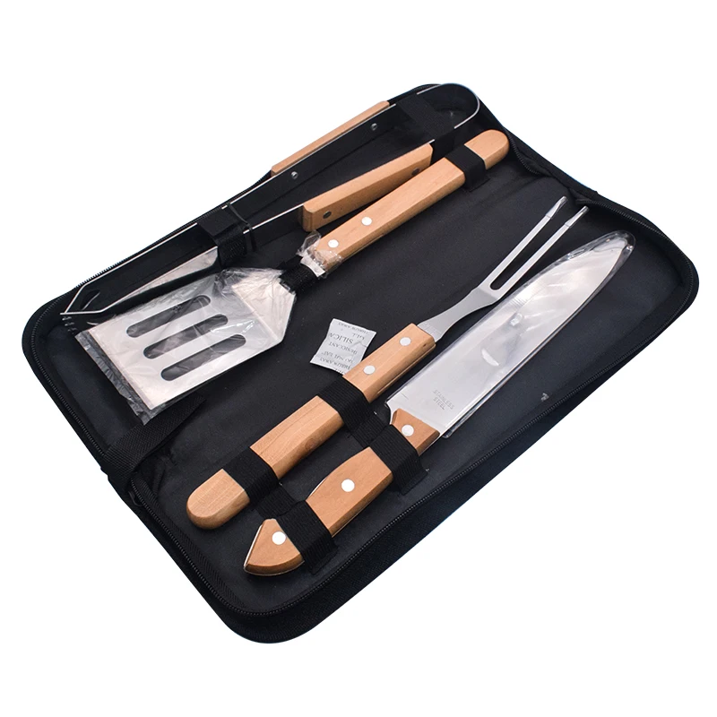 Ensemble d'outils de grillade pour barbecue, manche en plastique,  fourchette en acier inoxydable, pince à pelle, trois ensembles  d'accessoires - AliExpress