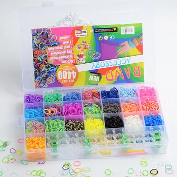 

Colorful DIY rainbow rubber band bracelet Hand knitter tool 28 Grid weaving machines Knitting Toys new gift box 4400pcs/set