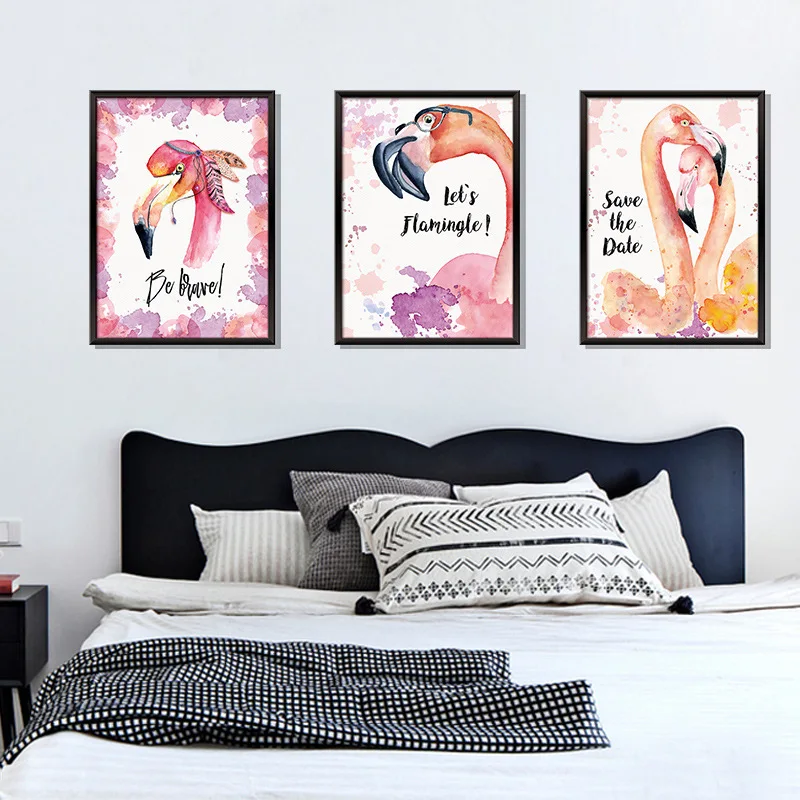 Creative Northern European-Style 3D Three-piece Painting Watercolor Fire Wall Stickers Dormitory Background Decoration Removable