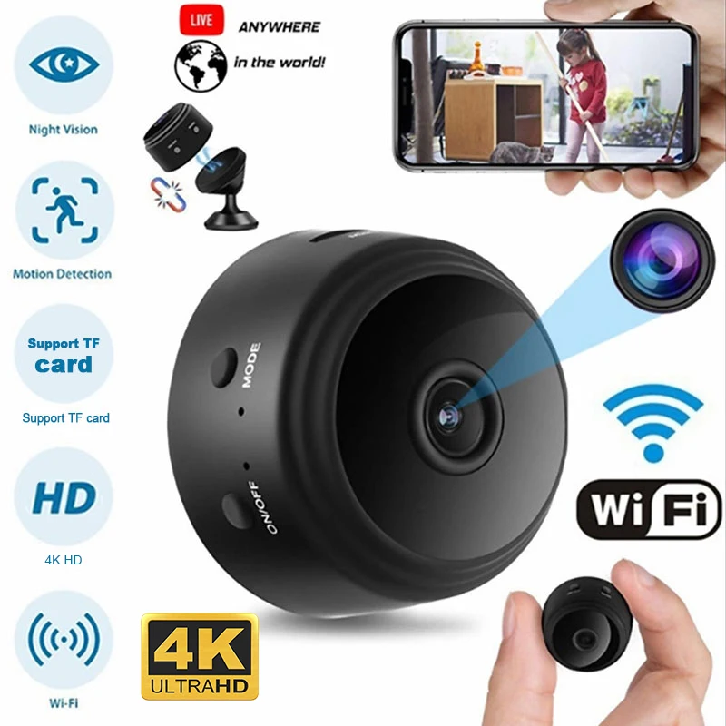 Миниатюрная беспроводная Ip камера A9 HD 4K/1080p Wi Fi с функцией ночного