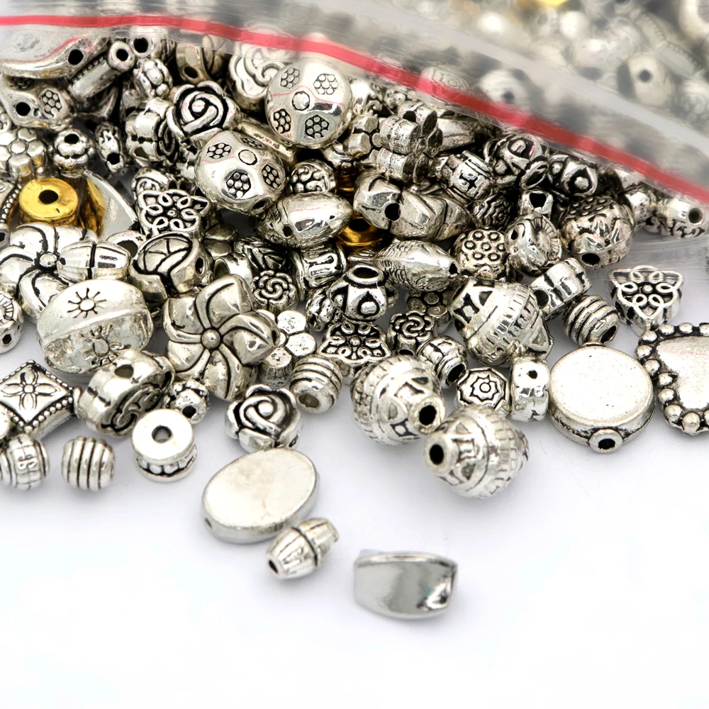 50 stücke 5-12mm tibetische Silber rohr würfel flache Blume kleines großes Loch Metall Spacer Perlen für Schmuck machen DIY Armband Zubehör