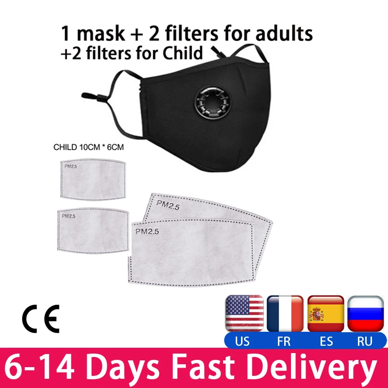 

PM2.5 Mouth Mask Anti Haze Dust Mask Nose Filter Windproof Face Muffle Bacteria Flu Fabric Cloth Respirator With valve filters