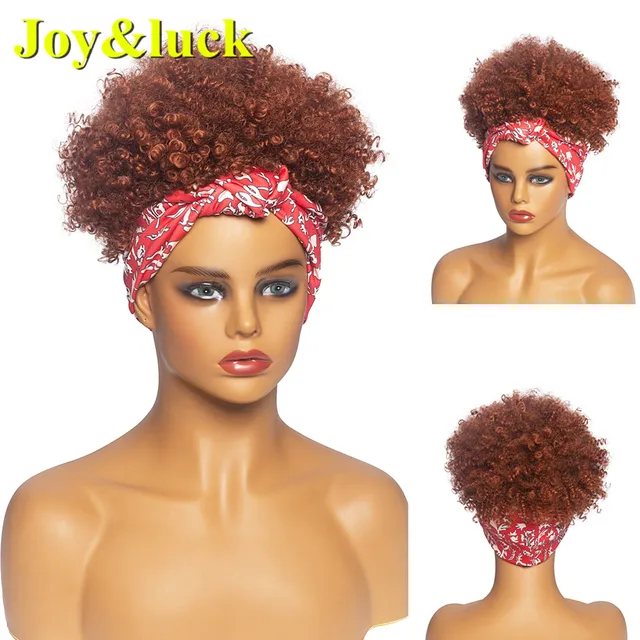 Headband Synthetic Wig Short Afro Kinky Curly Hair Wigs For Black Women Fluffy Curls Hairband African Turban Wrap Hair 38