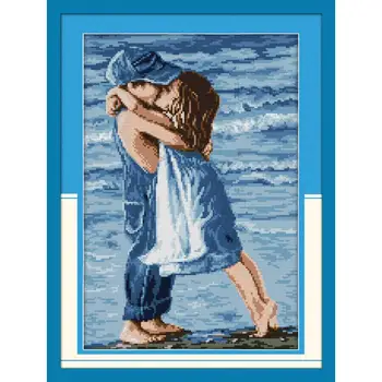 

Joy Sunday Lovers On Seaside Cross Stitch Kit DMC Print on Canvas 14CT Counted Chinese Cross Stitch Set Home Decor Send Gift