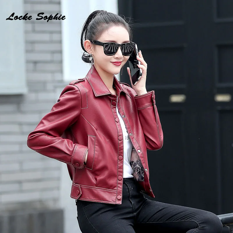 

1pcs Women's Plus size jacket coats 2020 Spring faux fur PU Leather Single breasted Small Jacket ladies Skinny locomotive coats