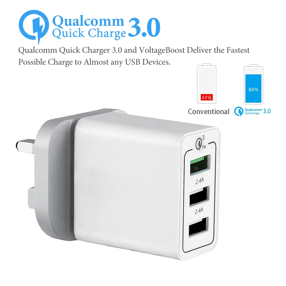 3 в 1 USB зарядное устройство Quick Charge 3,0 для iPhone UK US EU быстрое настенное зарядное устройство для мобильного телефона samsung зарядное устройство для Xiaomi Redmi