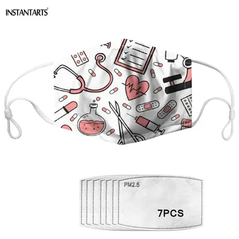 

INSTANTARTS Cartoon Stethoscope Heart Design Face Mask Anti Dust Windproof Adjustable Women Men Kid Mask with 2pcs Filter Paper