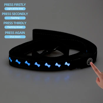 

New Nylon LED Dog Leash Dog Collar Pet Leash USB RechargeableNight Safety Flashing Glow In The Dark Dog Leash Fluorescent Collar